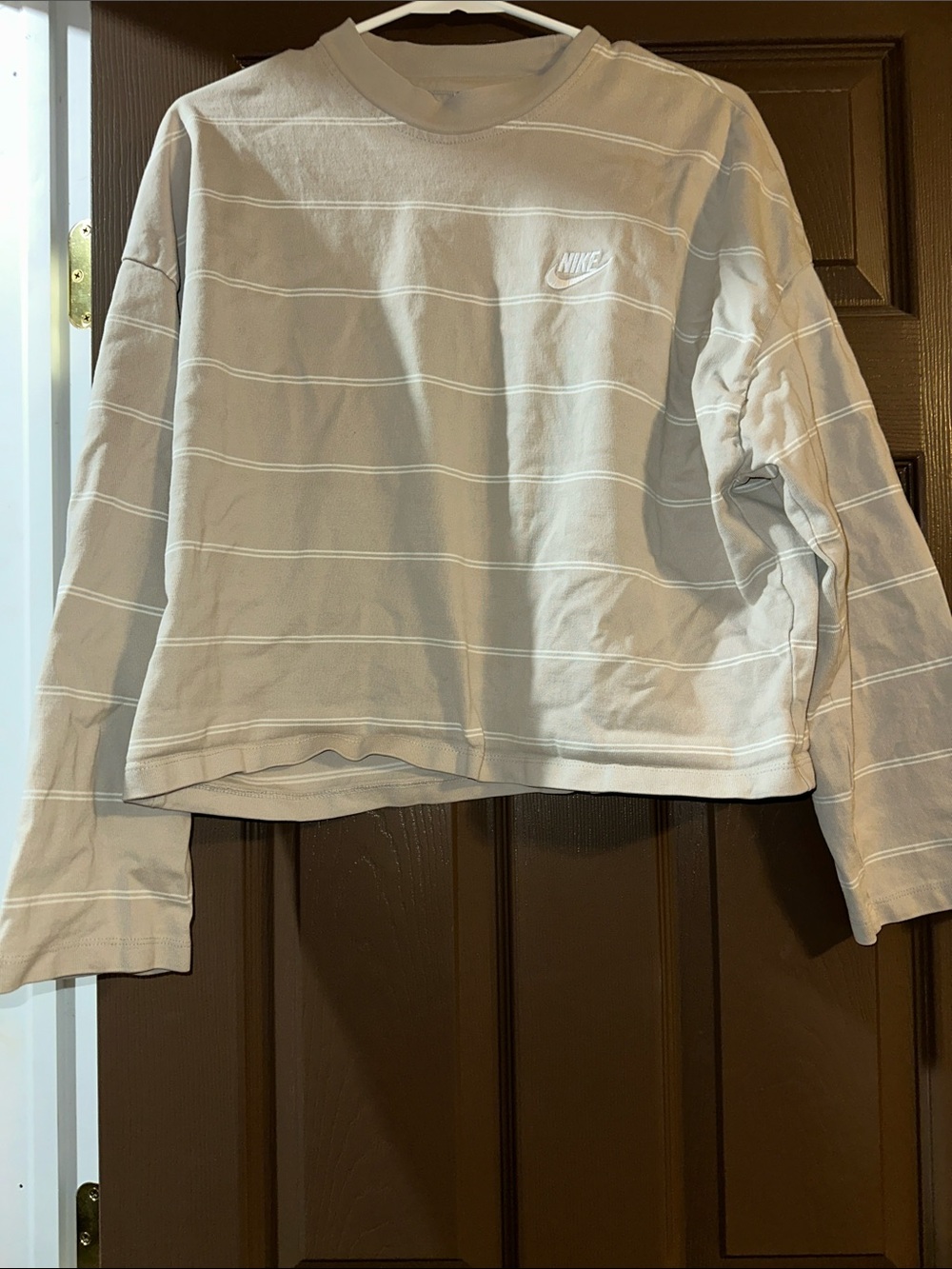 Nike Women's Cream Striped Long Sleeve Crew